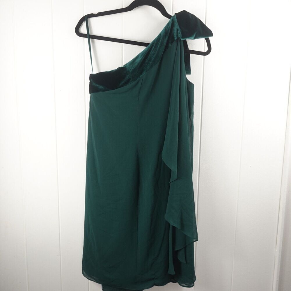 Ralph Lauren Womens Chiffon Velvet One-Shoulder Green Flowy Dress Size 8 - Picture 5 of 10